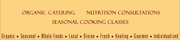 Personal Chef Services - Cooking Classes - Special Events Catering - Health and Wellness Consultations - Oraganic, Seasonal, Whole Foods, Local, Divine, Fresh, Healing, Gourmet, Individualized